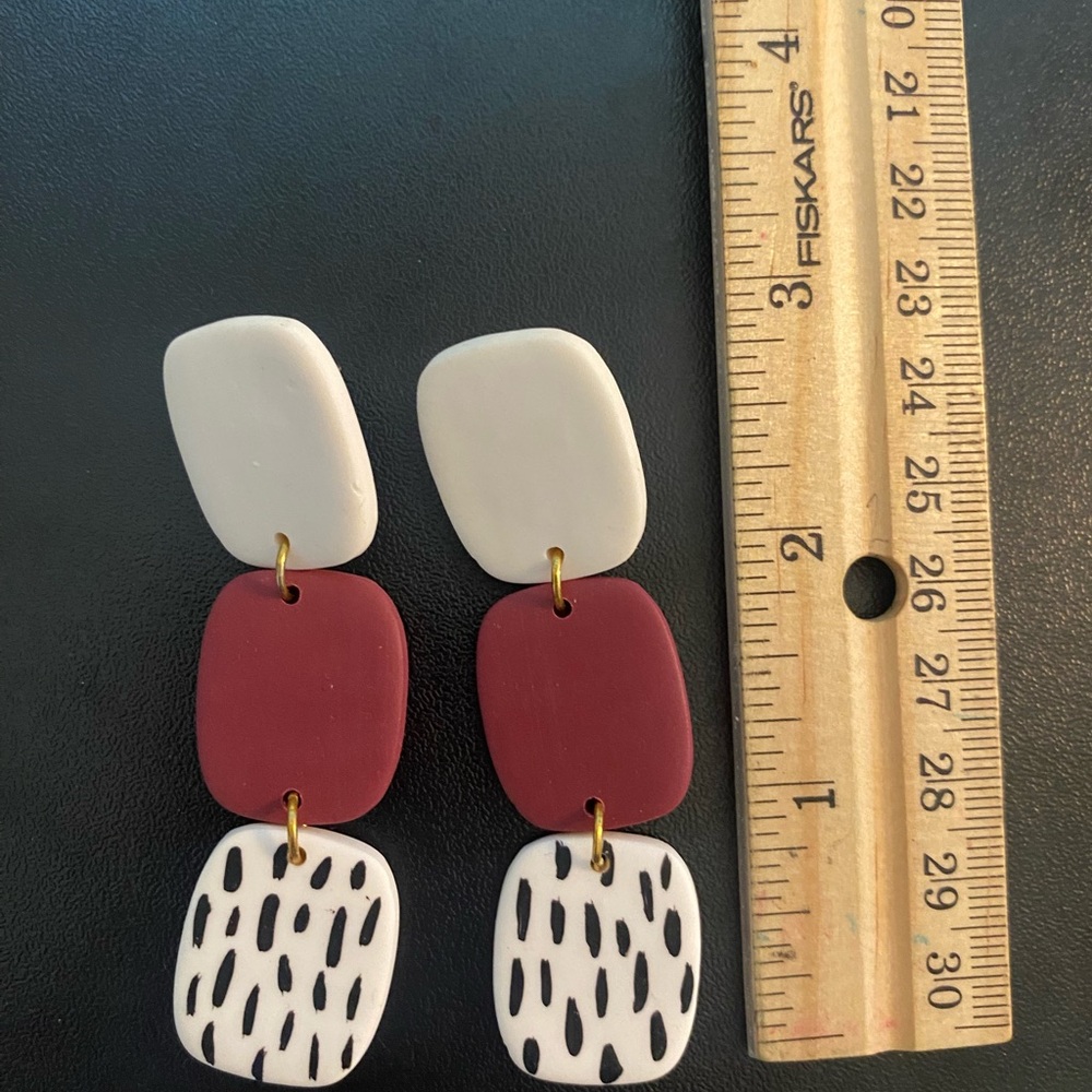 Maroon and White Geometric Earrings